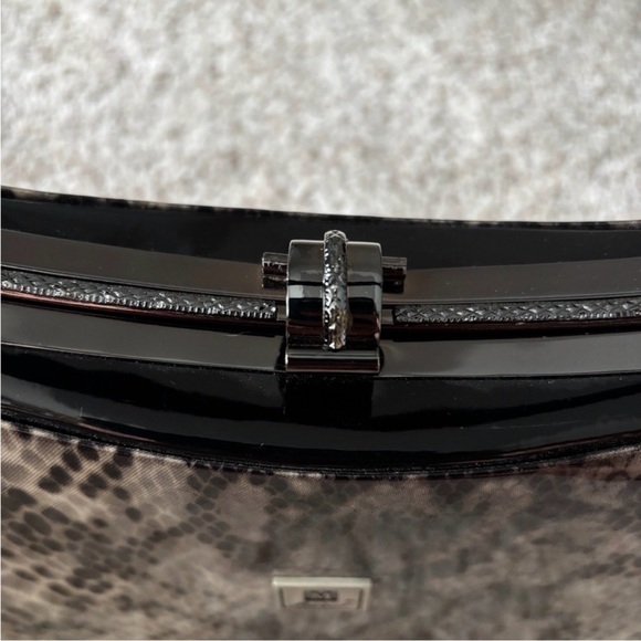 Marinal Snakeskin Print Shoulder Bag Black Hardware Structured 90s Y2K Vintage - Picture 4 of 12